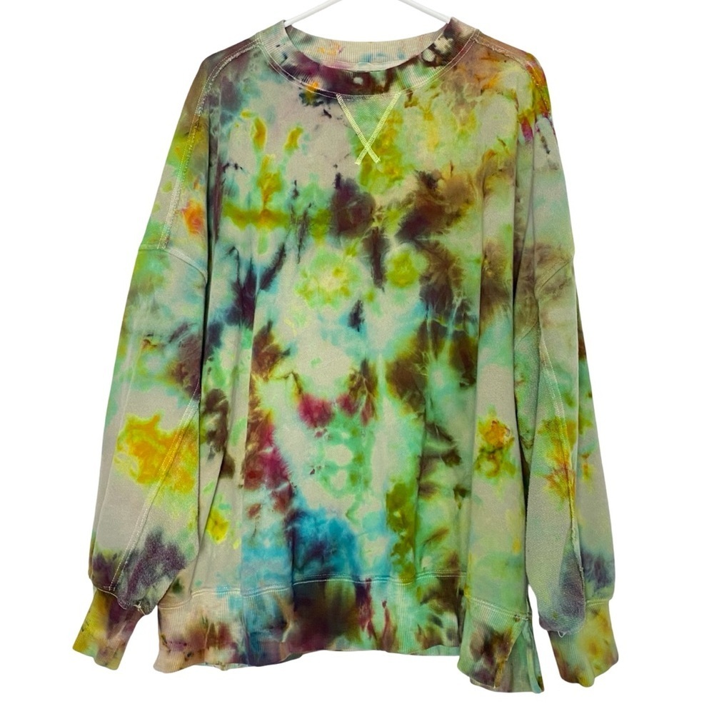 Handmade Tie Dye Sweatshirt Womens Size XL Oversized Neon Pullover Colorful